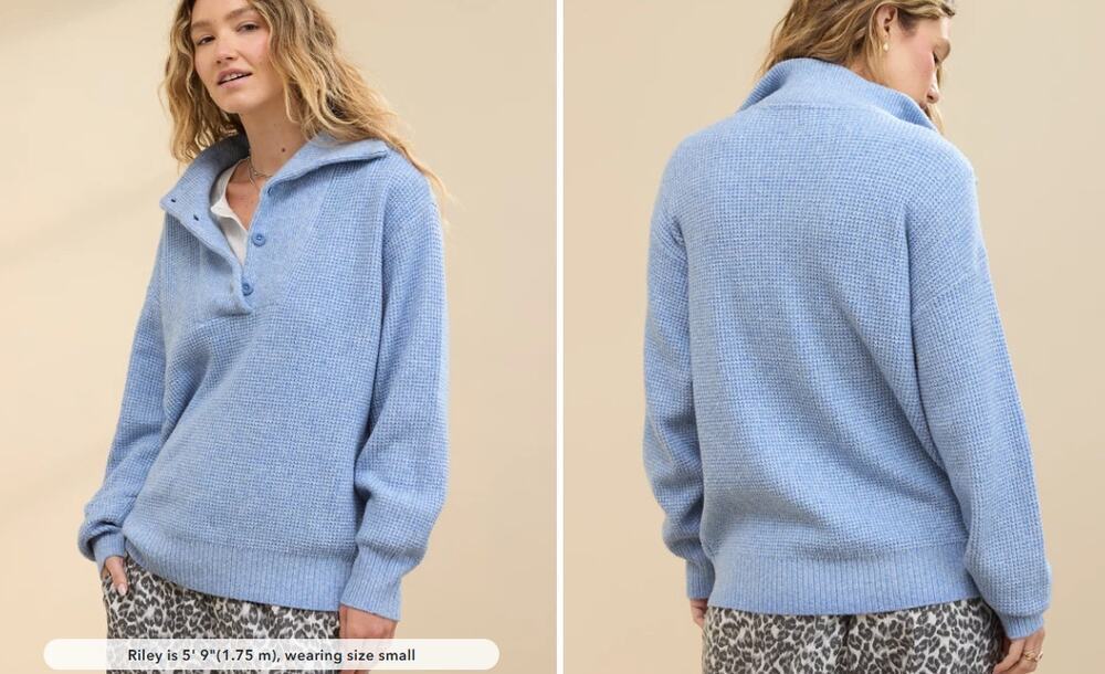 Aerie CozyUp Waffle Button Sweater Knit Pullover Oversized XXS 2XS Blue NWT